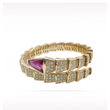 Bvlgari Serpenti Rubellite Pave Diamond 18K Rose Gold Size M Bangle Bracelet