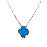 Van Cleef & Arpels Vintage Alhambra Turquoise Pendant Necklace 18K White Gold