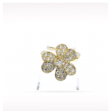 Van Cleef & Arpels Frivole Flower Pave Diamond 18K Yellow Gold Ring