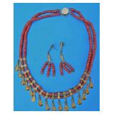 Ancient Gold & Coral Pendant Jewelry Set