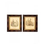 11 AntiqueFrenchFashionPrintsFramedSet