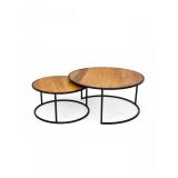 27 SteelSideJay2pcRoundCoffeeTableSetWoodMetal