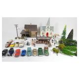 HO Scale Assembled Structures w/People, Cars, Cemetery & More