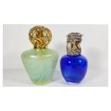 Iridescent & Cobalt Blue Art Glass Oil Lamps