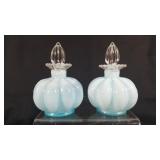 Pair of Fenton Aqua Opalescent Melon Perfume Bottles with Stoppers