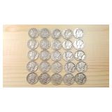 Twenty-Five Silver Mercury Dimes 1942-1944