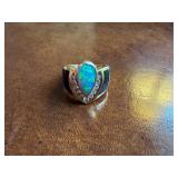 14K Yellow gold , Black Opal Doublet, Dimond and Black Jade Ring.