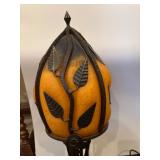 Art Deco Wrought Iron & Mottled Glass Table Lamp - Spiral Base