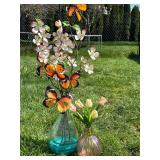 Cottagecore Glass Vase Set Blue Bottle & Pink Hanging Vase