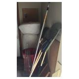 Mattress, rakes, tomato cages