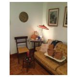 Marble table, antique chair, retro sofa