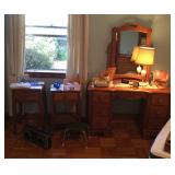 Desk, pair of bedside table