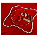 Necklace, gold belt, nice earrings