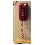 Vintage red wall phone, old School, kitch