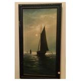 Oil painting of sailing ship