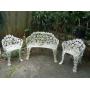 3 pc  cast patio set   1 alunimum chair 2 CAST IRON