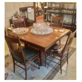 Square oak table, chairs