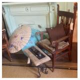 Mission style chair, stool, umbrella 