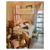 Iron teamster bed, sofa, antique chairs