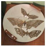 Brass butterfly’s on pounded aluminum tray