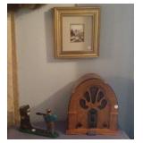 Mechanical steel bank, modern cathedral radio