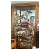 Cedar display case full of figural decanters