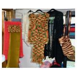Crocheted scarves and sweaters