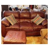Leather sofa and ottoman 