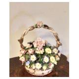 Basket of porcelain flowers