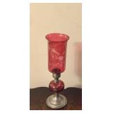 Sterling silver and red glass candle holder