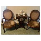 Antique Victorian sewing table, and Arn chairs