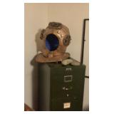 File cabinet, costume divers helmet