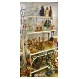 Bakers rack, colored glassware