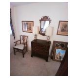 Chippendale style chairs, antique chest of drawers
