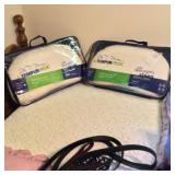 Temper-pedic queen mattress and adjustable bed frame, and new pillows