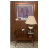Phone bench, retro lamp