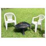 Fire pit, patio chairs