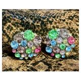 Colored round rhinestone clip on earrings