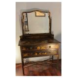 Black lacquered dresser hand painted gold decoration