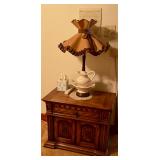 Bedside table, lamp