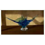 Blue glass hand blown bowl