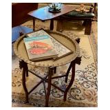 Brass tray table with folding wooden base