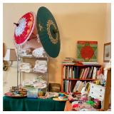 Vintage paper umbrellas, linens