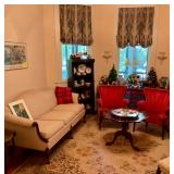 Sofa, rug, red chairs
