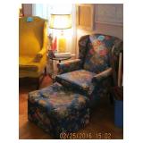 blue floral chair and ottoman