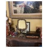 Brass mirror on stand
