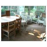 Oak Table, School Chairs, Antique Wicker