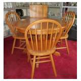 Wood Table, Leaf & 3 Chairs