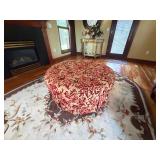 Round Tufted Red Damask Ottoman