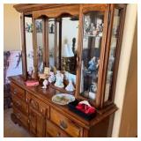 Large Wooden Hutch with Mirrored Back and Glass Display Cases